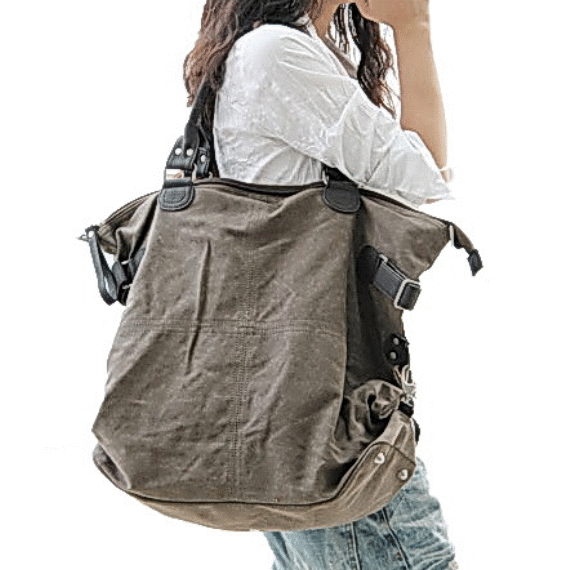 Kouko'™ Vintage Canvas Leather Shoulder Bag Handbag Travel Bag. Unisex Khaki / Black / Navy